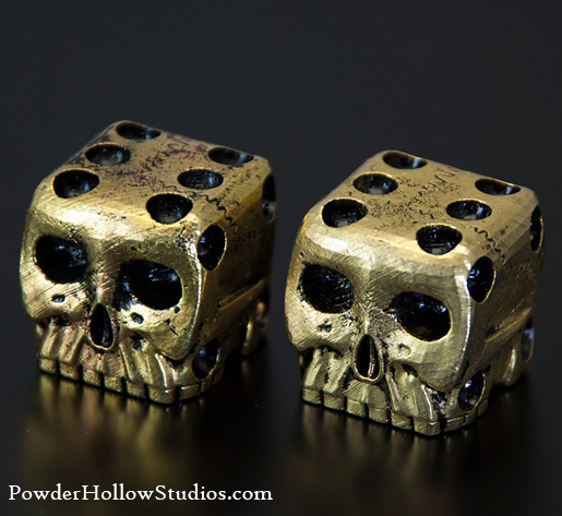Brass Skull Dice pair